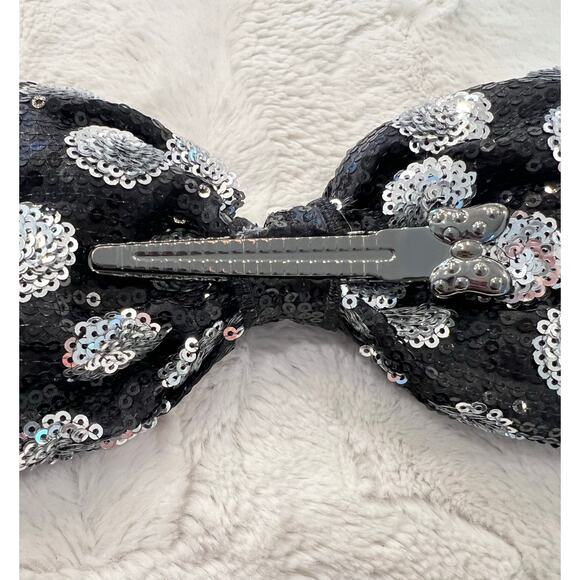 New Disney Parks MINNIE MOUSE EARS Silver Black Polka Dot Sequin Swap Your Bow - Picture 7 of 8